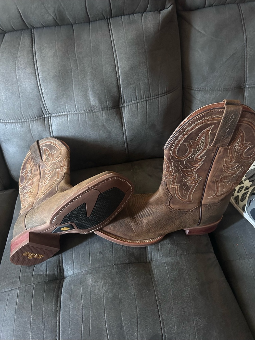 Dan post brown square toe cowboy boots - Picture 4 of 6